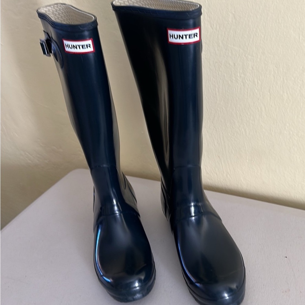 Hunter Gloss Dark Blue Waterproof Boots